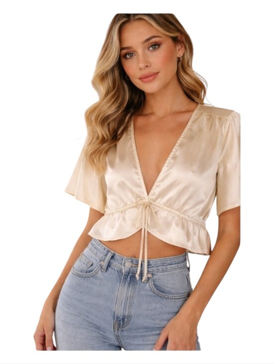 Modern Renewal Tops - Modern Renewal Crop Top with a tie closure. Soft Butter color Size Large